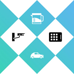 Set Security camera, Car, Electric kettle and Graphic tablet icon. Vector.