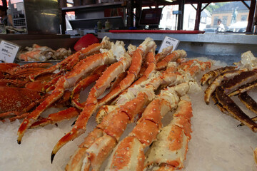 Lobster and king crab at the fish market in Bergen, Norway
