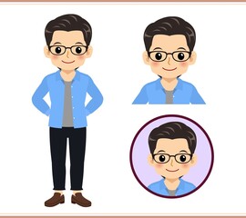 Young man with glasses dressed in blue