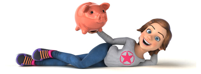 Fun 3D illustration of a cartoon teenage girl