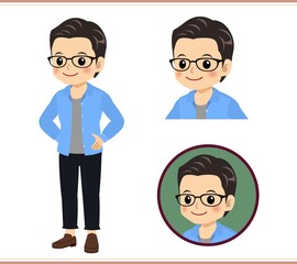 Young man with glasses dressed in blue