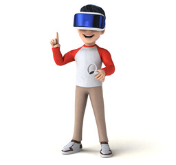 Fun 3D illustration of a cartoon kid with a VR helmet