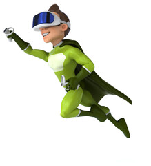 Fun 3D Illustration of a superhero with a VR Helmet