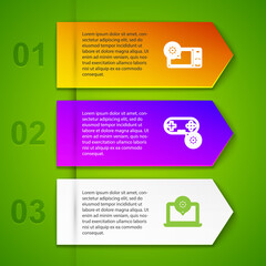 Set line Microwave oven setting, Gamepad, Laptop and Washer. Business infographic template. Vector.