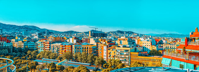 Panorama on the urban center of Barcelona, the capital of the Au