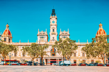 Fototapeta premium Modernism Plaza of the City Hall of Valencia, Town hall Square.