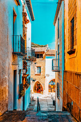 Fototapeta na wymiar Typical landscapes and authentic Catalan cozy streets in cities of Spain.Catalonia.