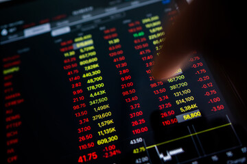 Fototapeta premium People are following the stock market falling on tablets. Trading on stock market concept.