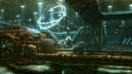 digital illustration of futuristic science fiction time machine with spinning speed function © Camille