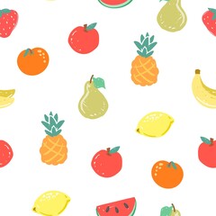 Hand drawn seamless pattern fruts Print design for fashionable textile. Fruit trendy summer fabric. vector