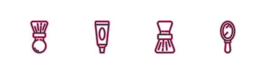 Set line Shaving brush, , Cream or lotion cosmetic tube and Hand mirror icon. Vector.
