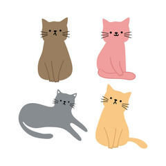 hand drawn vector cat with cute pastel color. collection illustration for sticker, label, tag, gift wrapping paper