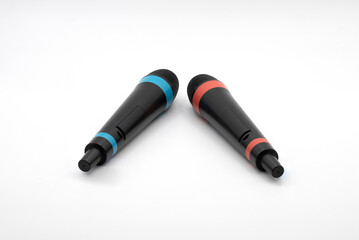 microphones with red and blue stripes on white background