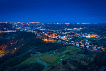 Aerial view of the Gdansk Orunia at dusk, Poland