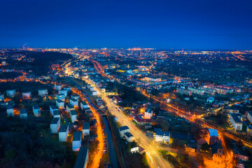 Aerial view of the Gdansk Orunia at dusk, Poland