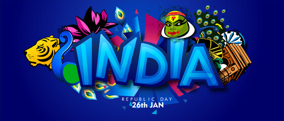 Illustration of Indian Happy Republic day celebration poster or banner abstract background with text 26 January and Indian Flag .