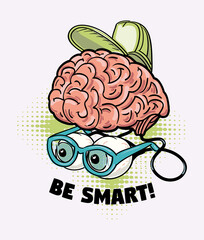 Be smart - human brain funky drawn poster design