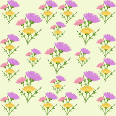 Flowers of different colors on a gentle yellow background. Filling with a floral pattern.