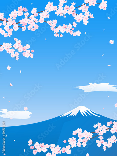 Fototapete 桜と富士山の風景イラスト 縦長 Fototapeten Chie