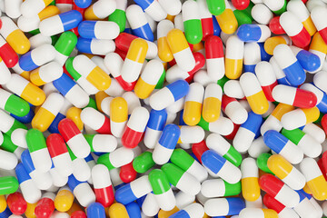 Fototapeta na wymiar Colorful pills background. Abstract background. 3d illustration.