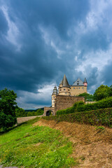 Fototapeta na wymiar Storm clouds over Bürresheim Castle, Germany.