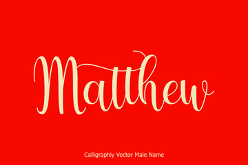 Matthew-Male Name Cursive Calligraphy Text on Red Background