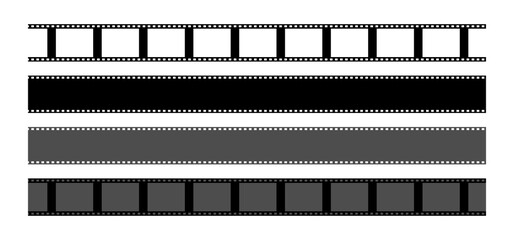 Film strip set. Black and transparent filmstrips. Vintage camera roll. Vector illustration