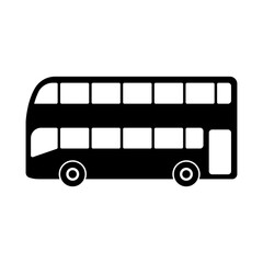 Double decker bus icon. Black silhouette. Side view. Vector flat graphic illustration. The isolated object on a white background. Isolate.