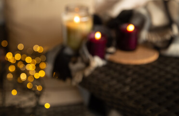 Cozy background with blurry lights copy space.
