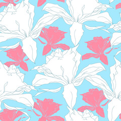 Floral seamless pattern. Vector background with flowers. Hand drawn artwork for textiles, fabrics, souvenirs, packaging and greeting cards.