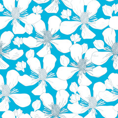 Seamless pattern with flowers. Hand drawn floral background. Artwork for textiles, fabrics, souvenirs, packaging and greeting cards.