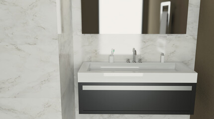 Naklejka na ściany i meble Clean and fresh bathroom with natural light. 3D rendering.