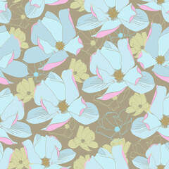 Seamless pattern with magnolia. Hand drawn floral background. Artwork for textiles, fabrics, souvenirs, packaging and greeting cards.