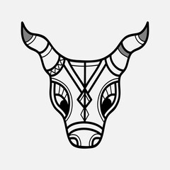 Bull's head vector illustration isolated on white background. Symbol of the 2021 year. Chinese New Year ox. Hand drawn ornament, ethnic concept