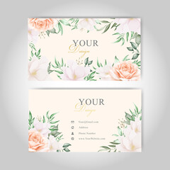 Fototapeta na wymiar Business Card Template with Watercolor Floral arrangement