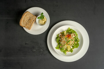 Food Dish in black background top view 