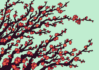 illustration of red plum blossoms