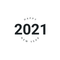 Happy New Year 2021 symbol in black color isolated in white background. New year Celebration.