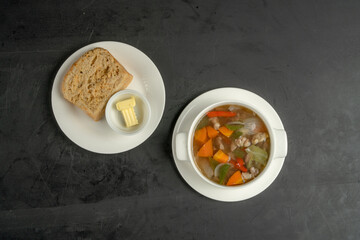 Food Dish in black background top view 