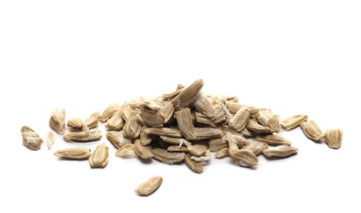 Calabash gourd seeds pile isolated on white background