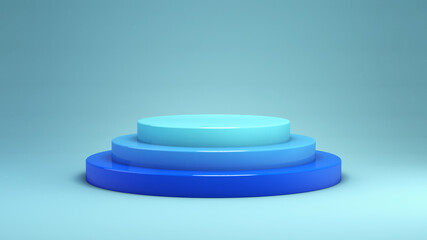 3D rendering of a minimalist blue podium on a blue background for product presentation scene. Display platform