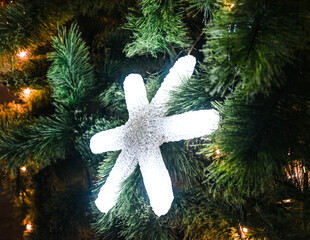 New Year's White Star on the Christmas Tree