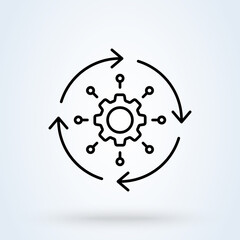 Automatic solution sign line icon or logo. machine learning process concept. Data science technology and machine learning process linear illustration.