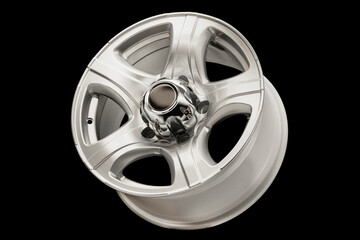 alloy wheels on a black background. New spare parts for the car or car tuning