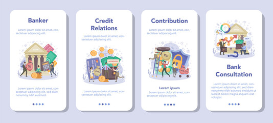 Banker or banking mobile application banner set. Idea of finance income