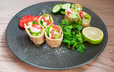 Delicious veggie tuna lavash. Healthy eating.