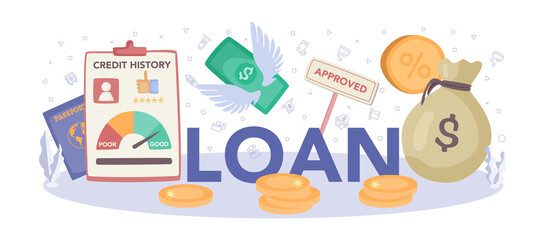 Loan typographic header. Bank employee that work