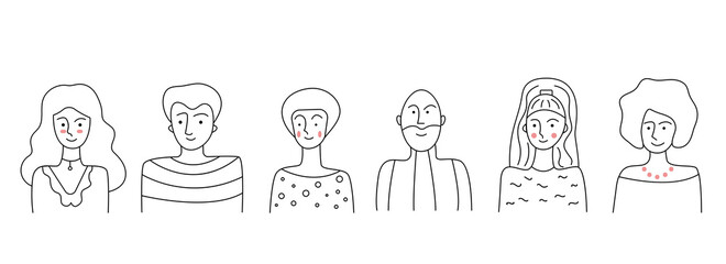 Cartoon hand drawn doodle flat characters isolated