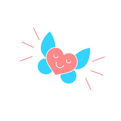Fototapeta na wymiar Flying heart with wings. Love icon. Cute happy heart logo