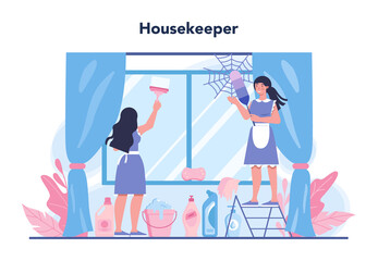 Maid service, cleaning service, apartment cleaning. Woman